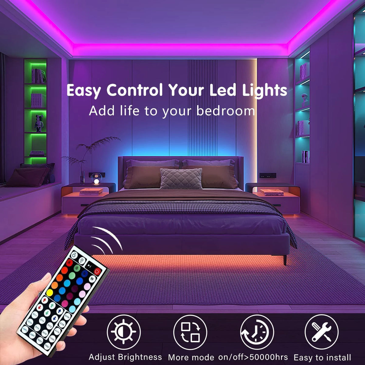 RGB LED Strip Lights with 44-Key Remote Control for Home & Party Decor
