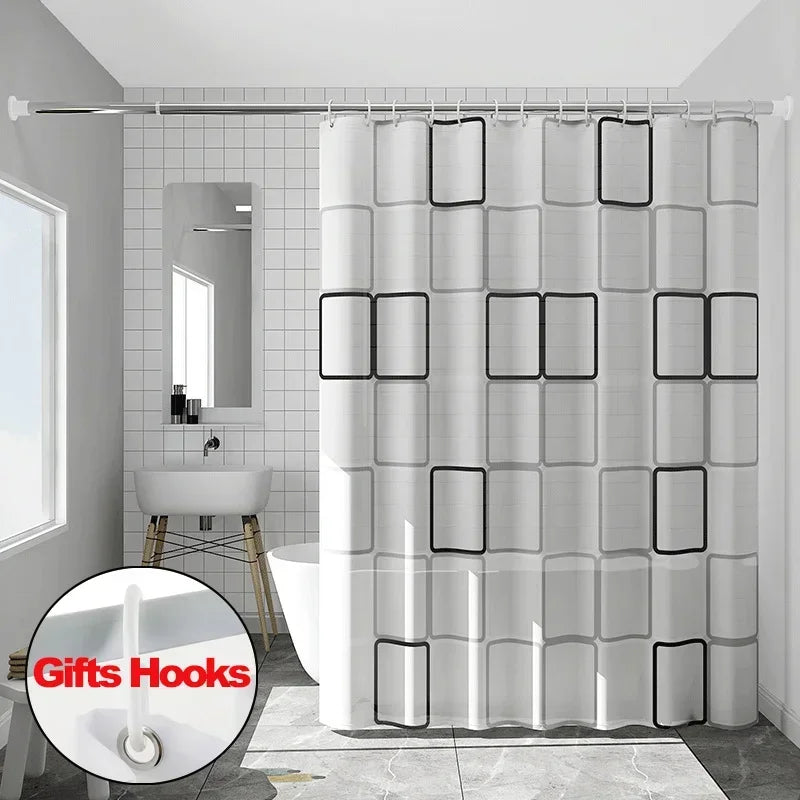 Waterproof Shower Curtain with Hooks