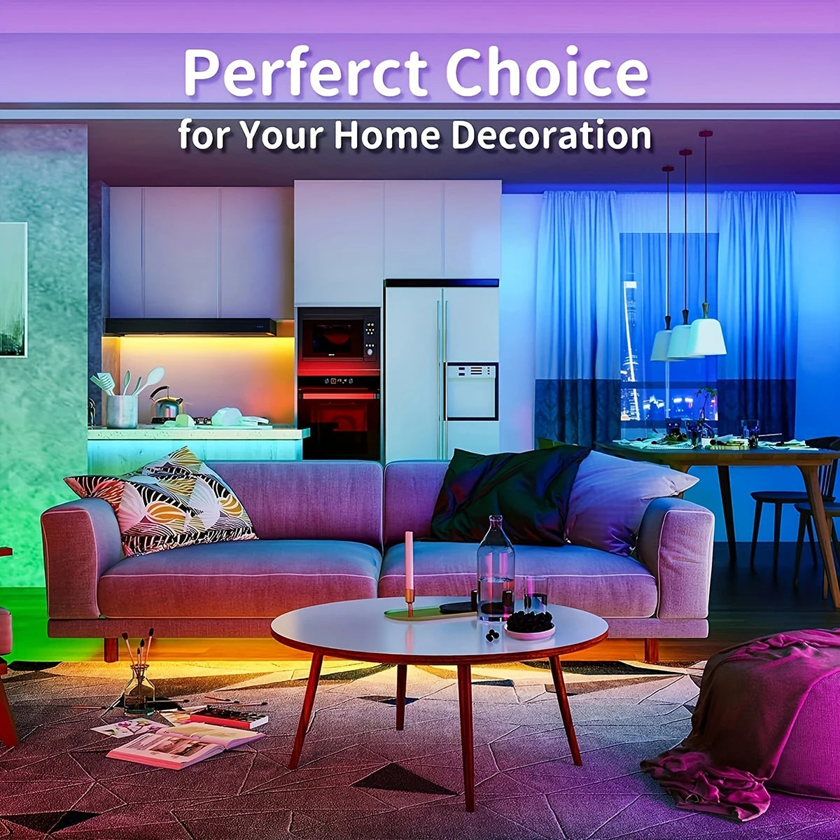 RGB LED Strip Lights with 44-Key Remote Control for Home & Party Decor