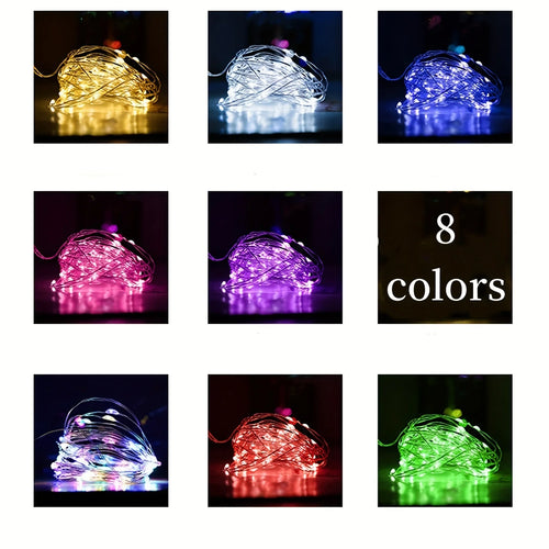 10-Piece LED String Lights – 8 Colors, Battery-Powered for Christmas & Party Decor