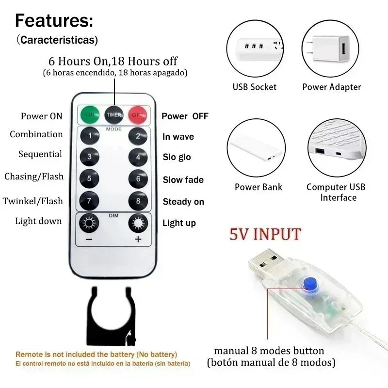 USB-Powered Fairy Lights Curtain Garland with Remote Control