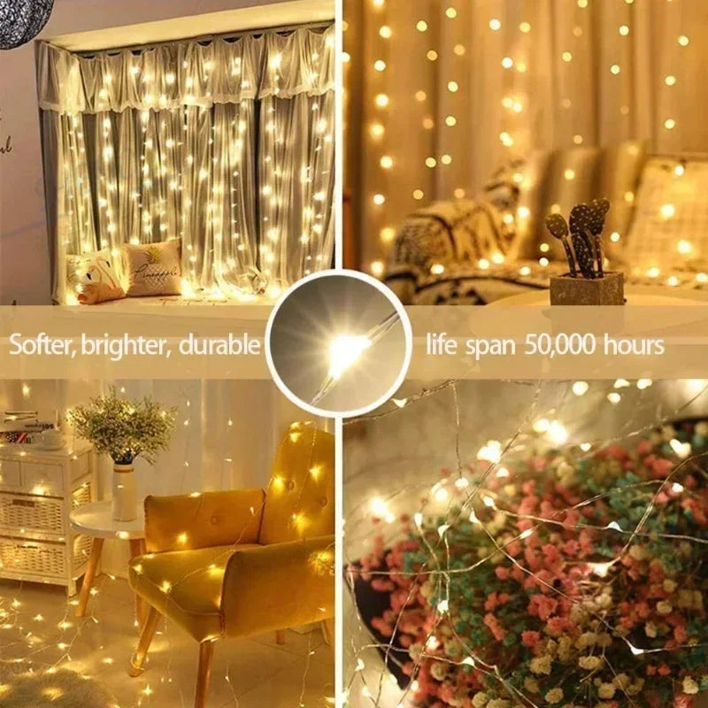 USB-Powered Fairy Lights Curtain Garland with Remote Control