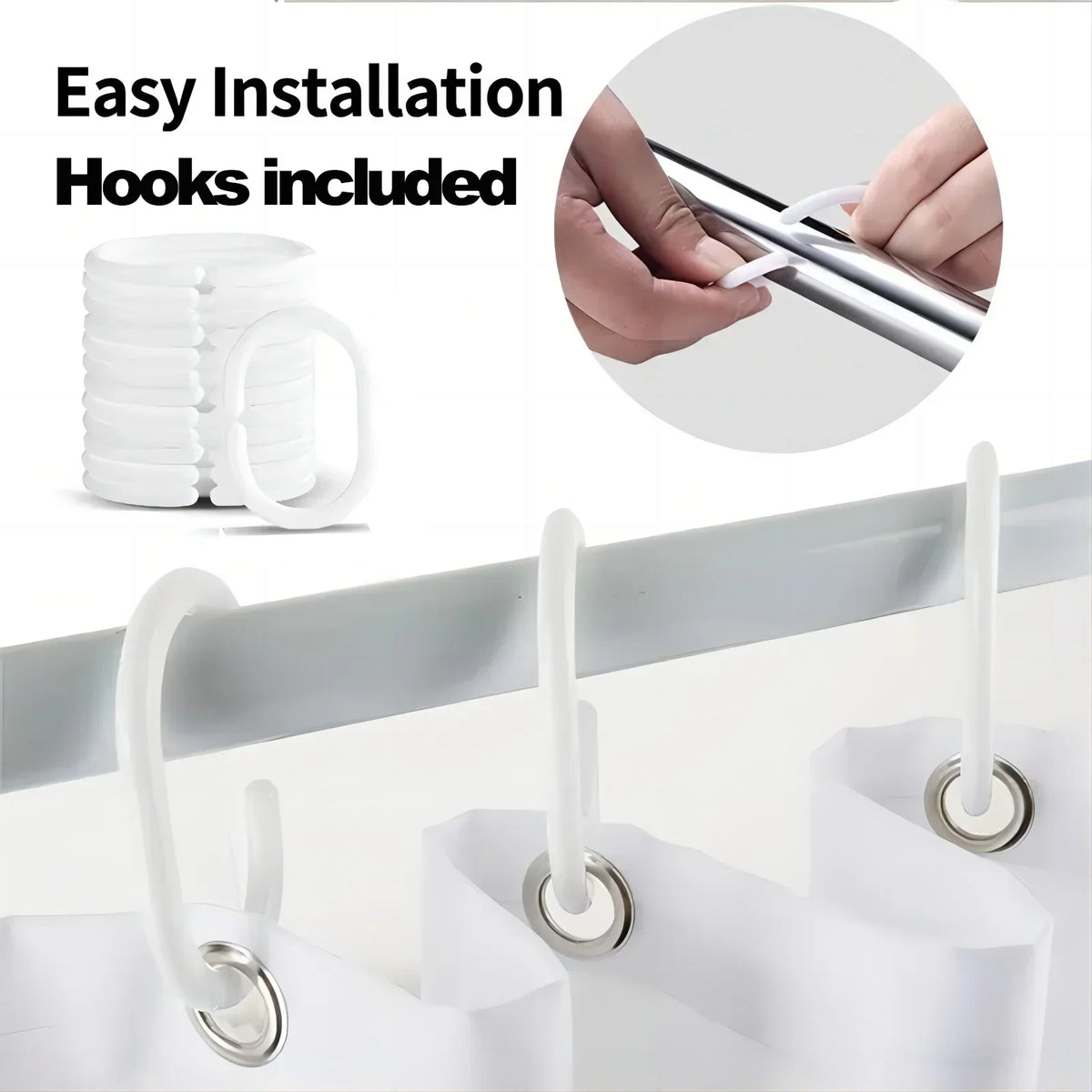 Waterproof Shower Curtain with Hooks
