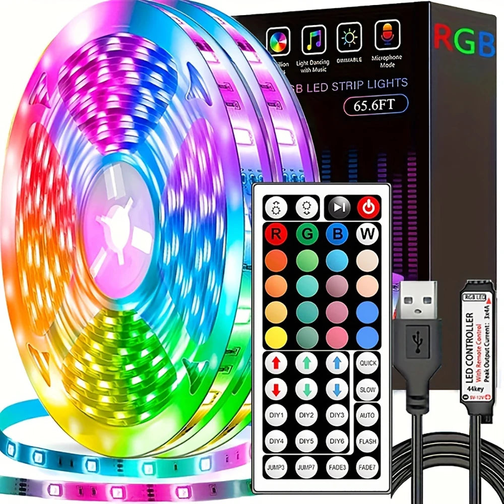 RGB LED Strip Lights with 44-Key Remote Control for Home & Party Decor